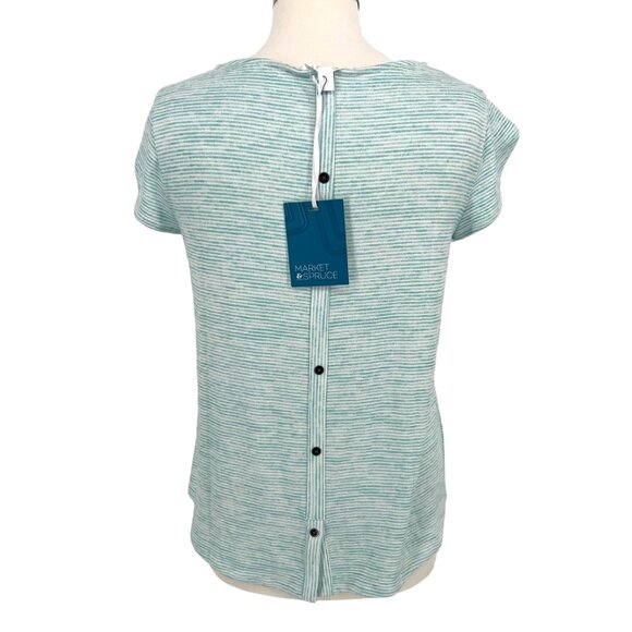 Market & Spruce Striped Tulip Sleeve Top Faux Button Back Blue Size SP NWT - Picture 6 of 9